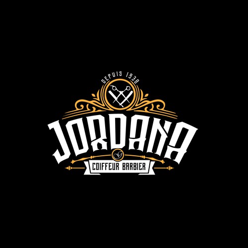 Typeface design with the title 'vintage look barber logo'