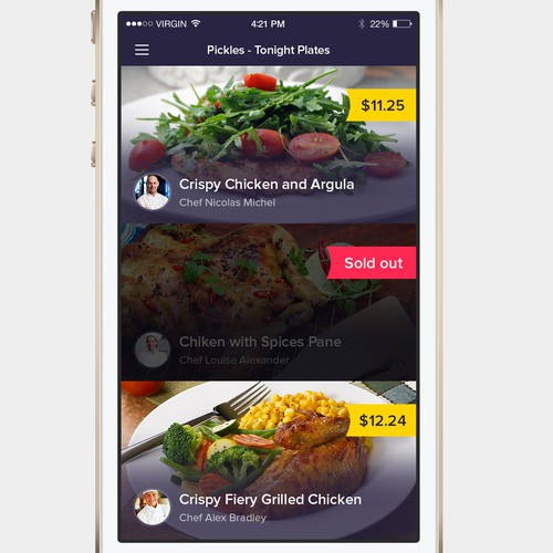 Order design with the title 'Restaurant Mobile App Design'