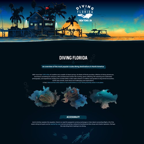 Parallax design with the title 'Landing page for scuba diving training agency'