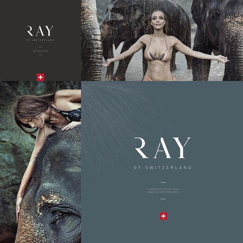 Swiss design with the title 'RAY logo concept / luxury cosmetics brand'