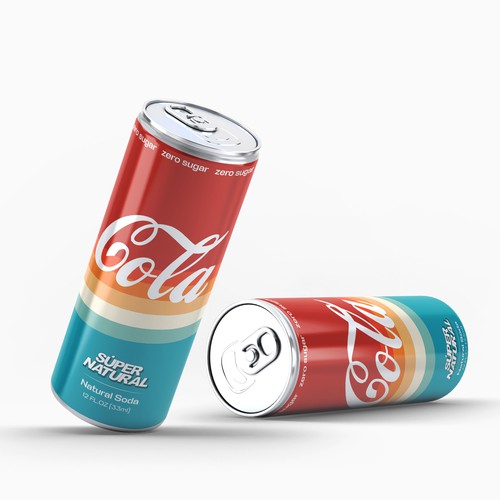 Energy drink packaging with the title 'Super Natural Soda Can design'