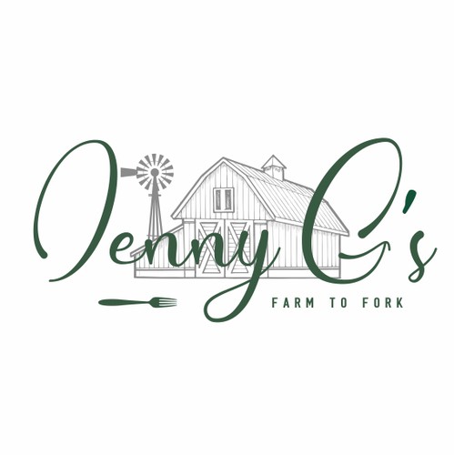 Barn logo with the title 'Jenny G's Farm to Fork'