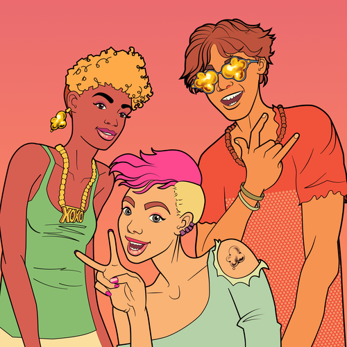 Branding illustration with the title 'Youthful character designs for snack brand'