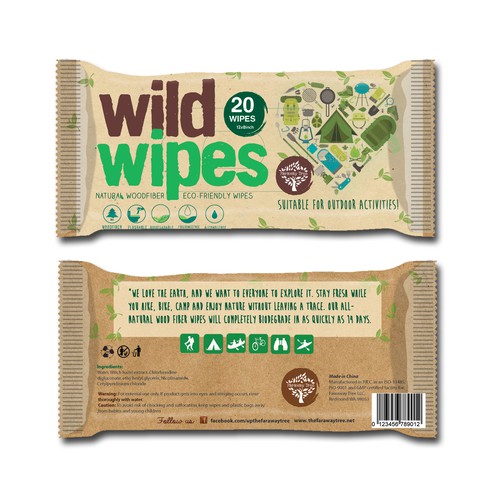 Ecological packaging with the title 'Packaging for Eco Friendly Hiking & Camping Wipes'