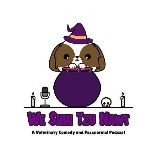 Witch logo with the title 'logo concept for veterinary comedy and paranormal podcast'