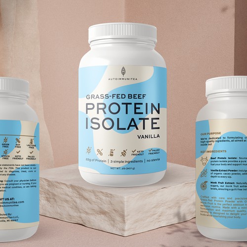 Protein label with the title 'Autoimmunotea | Grass-Fed Beef Protein Isolate'