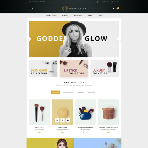 Theme website with the title 'Goddess Glow'