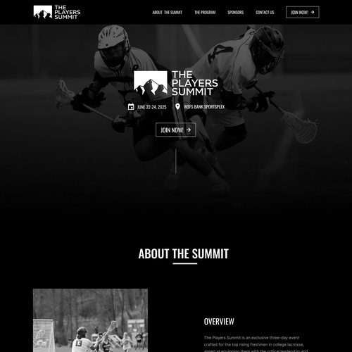 Sports website with the title 'Landing page of Training Event'