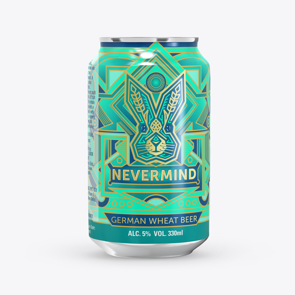 Beer can label with the title 'Nevermind label can design'