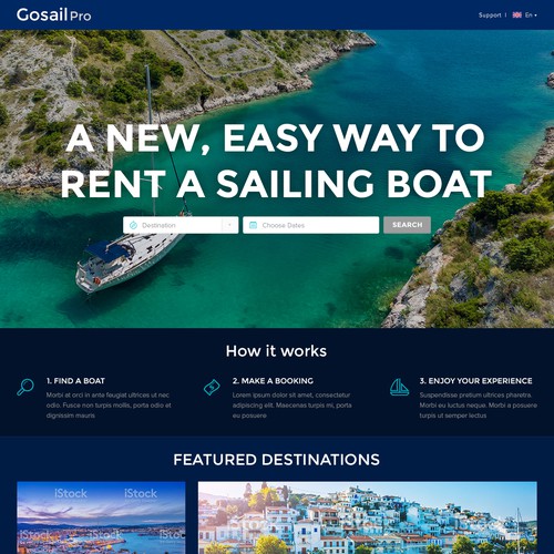 Typography website with the title 'Online sailing boat booking agency '