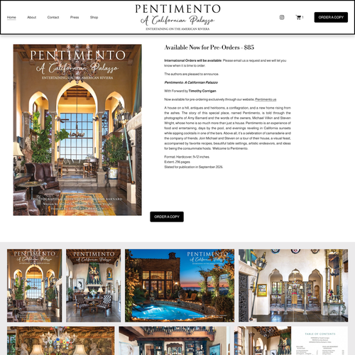 Ecommerce design with the title 'Pentimento Palazzo Book Training'