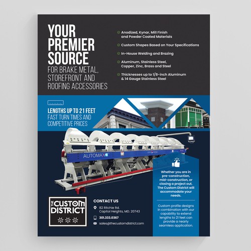 Mechanical design with the title 'The Custom District Flyer Design'