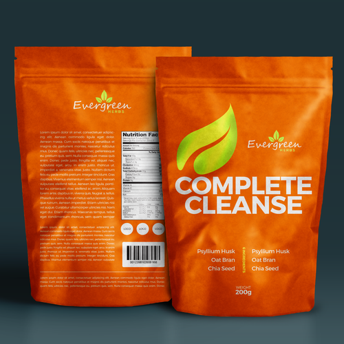 Herbal packaging with the title 'Evergreen Herbs Complete Cleanse Label'