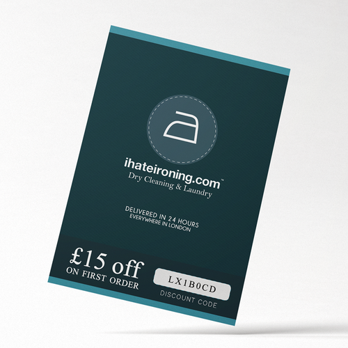 Discount design with the title 'ihateironing.com flyer'