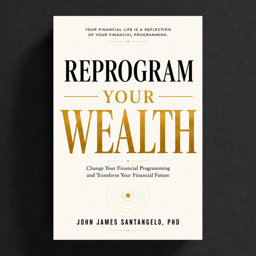Self-help book cover with the title 'Reprogram Your Wealth – Financial Mindset Book Cover'