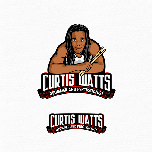 Ribbon design with the title 'Curtis Watts (Create a logo for a musician (drummer/songwriter) for hire )'