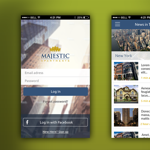 IOS 7 design with the title 'Create an app for a real estate community.'