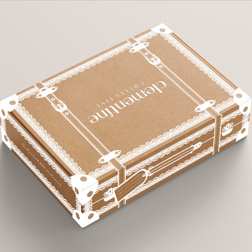 Luggage design with the title 'Clementine "luggage" shipping box'