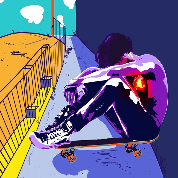 Skateboard illustration with the title 'illustration passion skateboard boy'