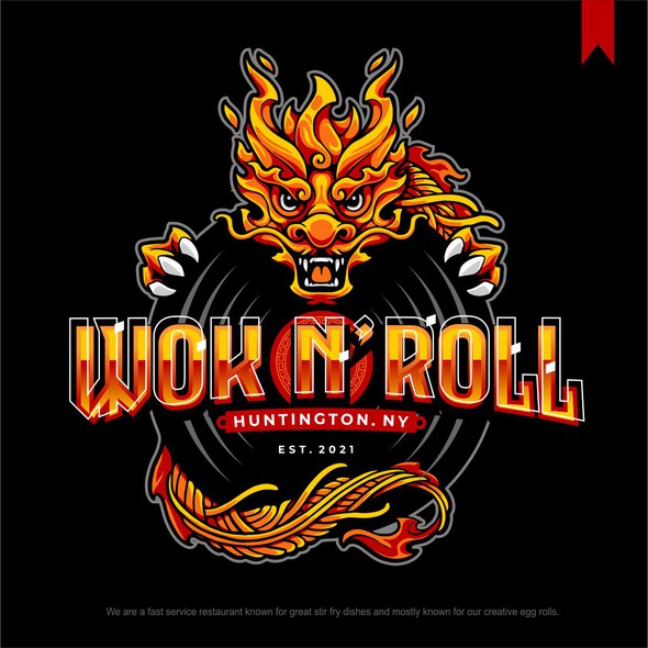 Chinese food logo with the title 'Wok N' Roll'