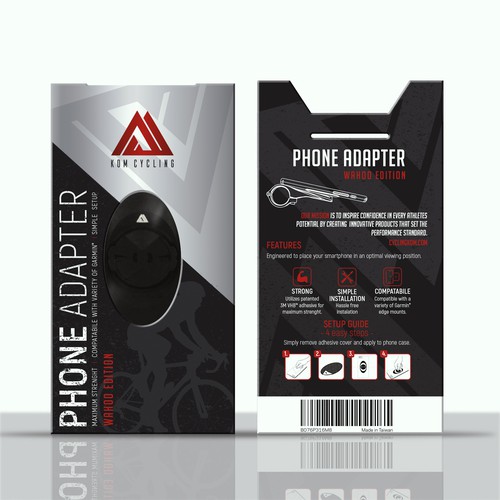 Sport packaging with the title 'Packaging design for Phone Adapter for Bicycles'