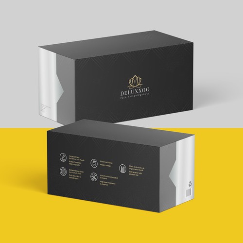 Bathroom design with the title 'Deluxxoo Bathroom and Spa Product Packaging'