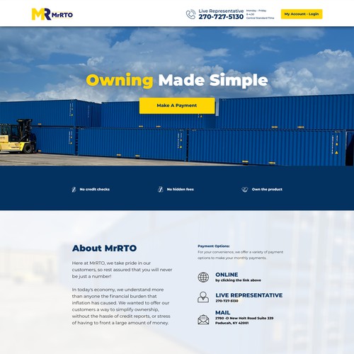 Container design with the title 'Landing Page for MrRTO'