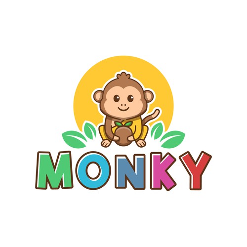 Kawaii logo with the title 'Cute Monkey Mascot Character'