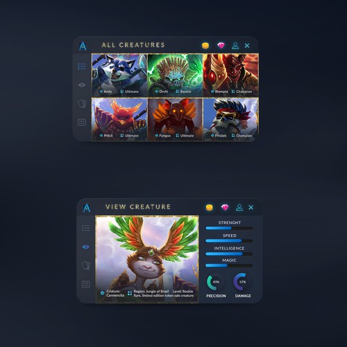 Card game design with the title 'App game design for augmented reality game'