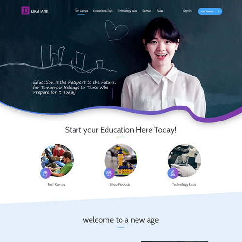 Learning website with the title 'landing page design for an elearning platform'