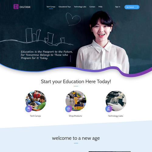 Course website with the title 'landing page design for an elearning platform'