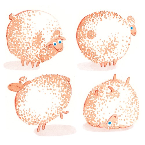 Watercolor artwork with the title 'Prickles the Sheep'