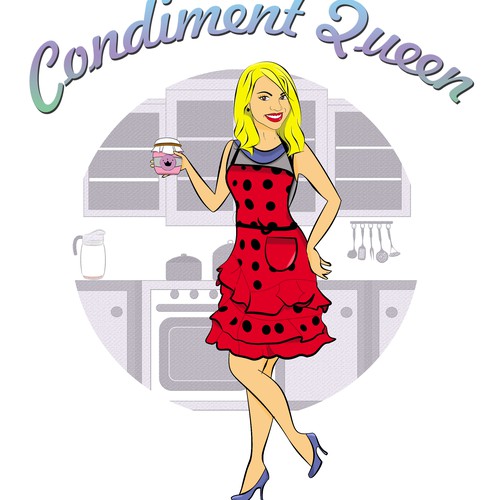 Label artwork with the title 'Cute 50's style illustration needed for condiment brand logo'