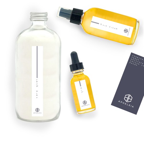 Skincare label with the title 'Create 'the look' for new natural skincare brand Apheleia'