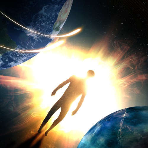 Space book cover with the title 'Create space themed cover for futuristic thriller!'