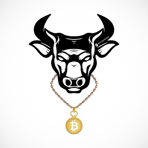 Bitcoin artwork with the title 'Bullhead with Bitcoin Necklace'