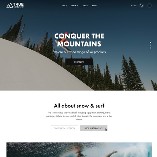 Marketplace website with the title 'Website design for the surf and snow marketplace'