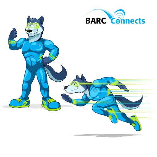 Husky design with the title 'Speedster Husky superhero mascot design for Barc Connects'