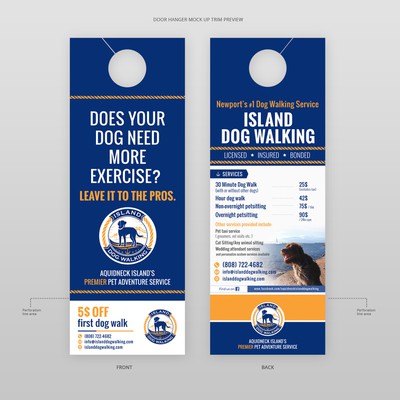 Door hanger for dog walking service