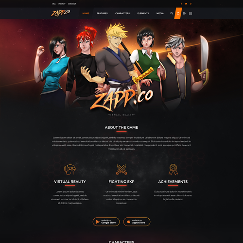 Epic design with the title 'Zapp Extended Virtual Reality Landing Page Design'