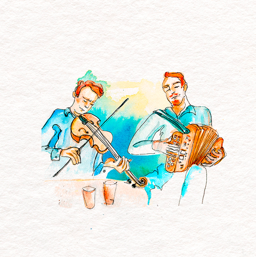 Ink design with the title 'Watercolor Illustration/informal logo '