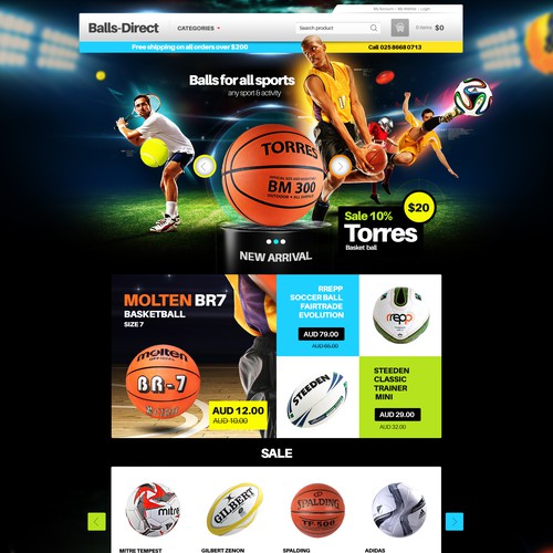 Sports website with the title 'Ball eshop'
