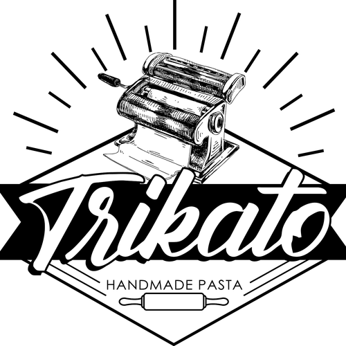 Italian cuisine logo with the title 'Trikato Handwritten'