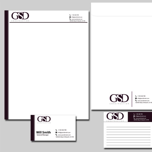 Letterhead design with the title 'Stationery Set for GSD'