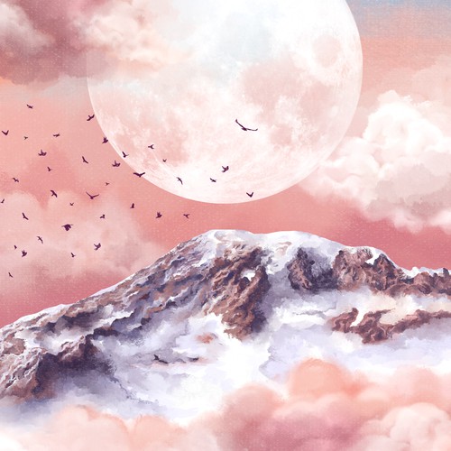 Mountain artwork with the title 'Landscape poster illustration'