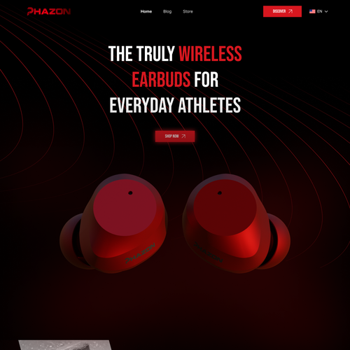 Red website with the title 'Wireless earbuds website remake'
