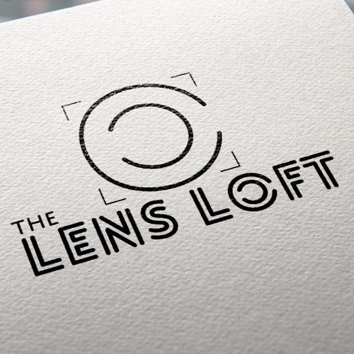 Grayscale design with the title 'Logo Mockup for the Lens Loft'
