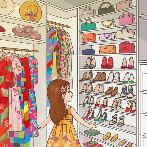 Children's book artwork with the title 'What's in Mommy's Closet'