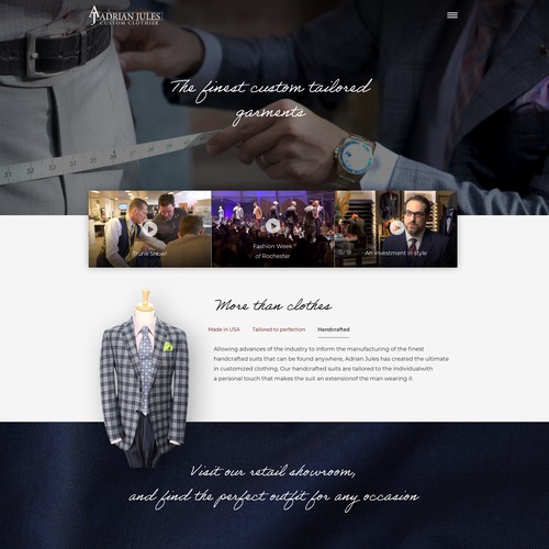 Suit design with the title 'Adrian Jules Custom Clothier'