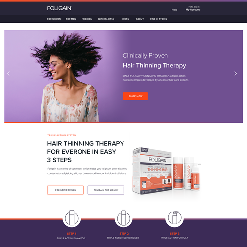 Bold website with the title 'Foligain hair cosmetics website design'